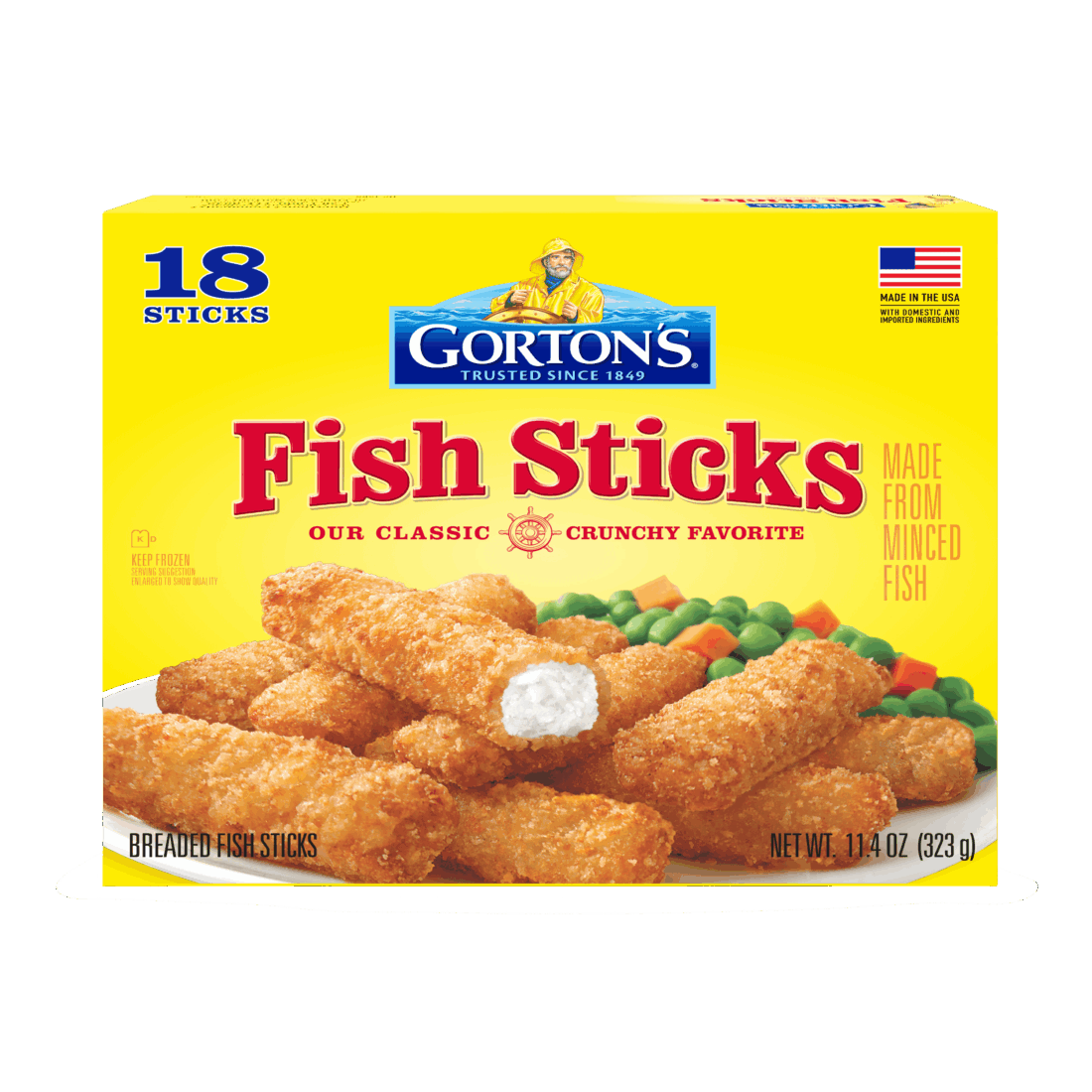 Box of Gorton's crunchy breaded fish sticks 18 count
