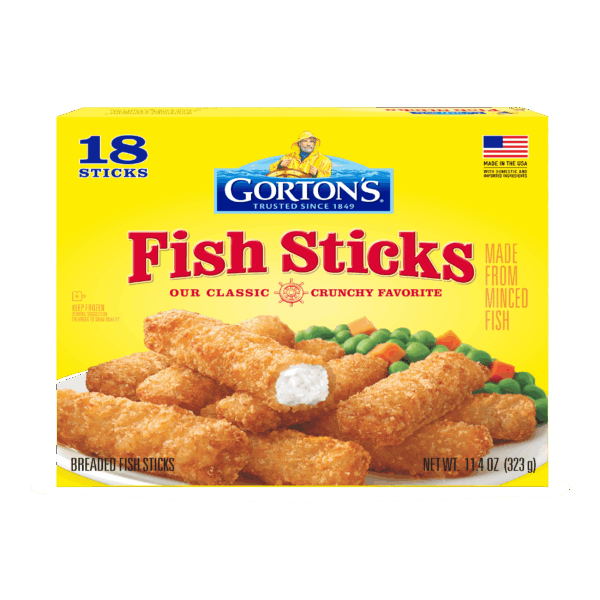 Box of Gorton's crunchy breaded fish sticks 18 count