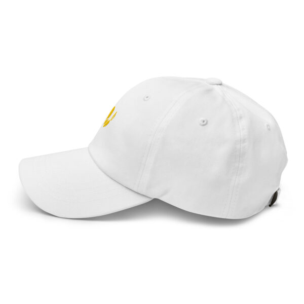 White dad hat, side view