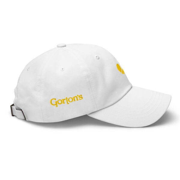 White dad hat, side view